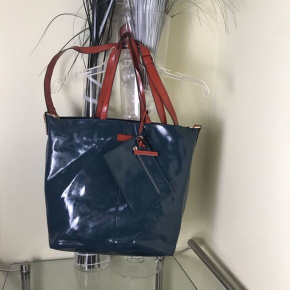 HEYS Tote Bag & Wristlet 2 Patent Vegan Leather Shoulder Tote Bag Clutch Hobo - Picture 2 of 9